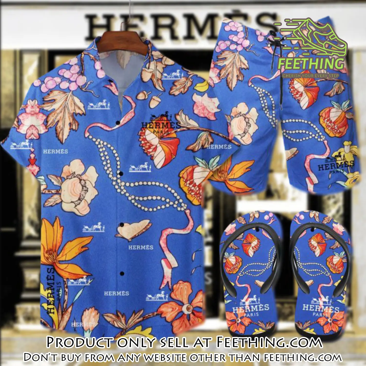 Hermes flip flops and combo hawaii shirt shorts luxury brand summer outfit hsf083 ft4945534